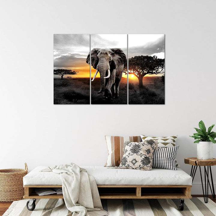Runa Art Wandbilder Afrika Elefant Bild XXL Wohnzimmer Schlafzimmer Grau Orange Panorama 120 x 80 cm