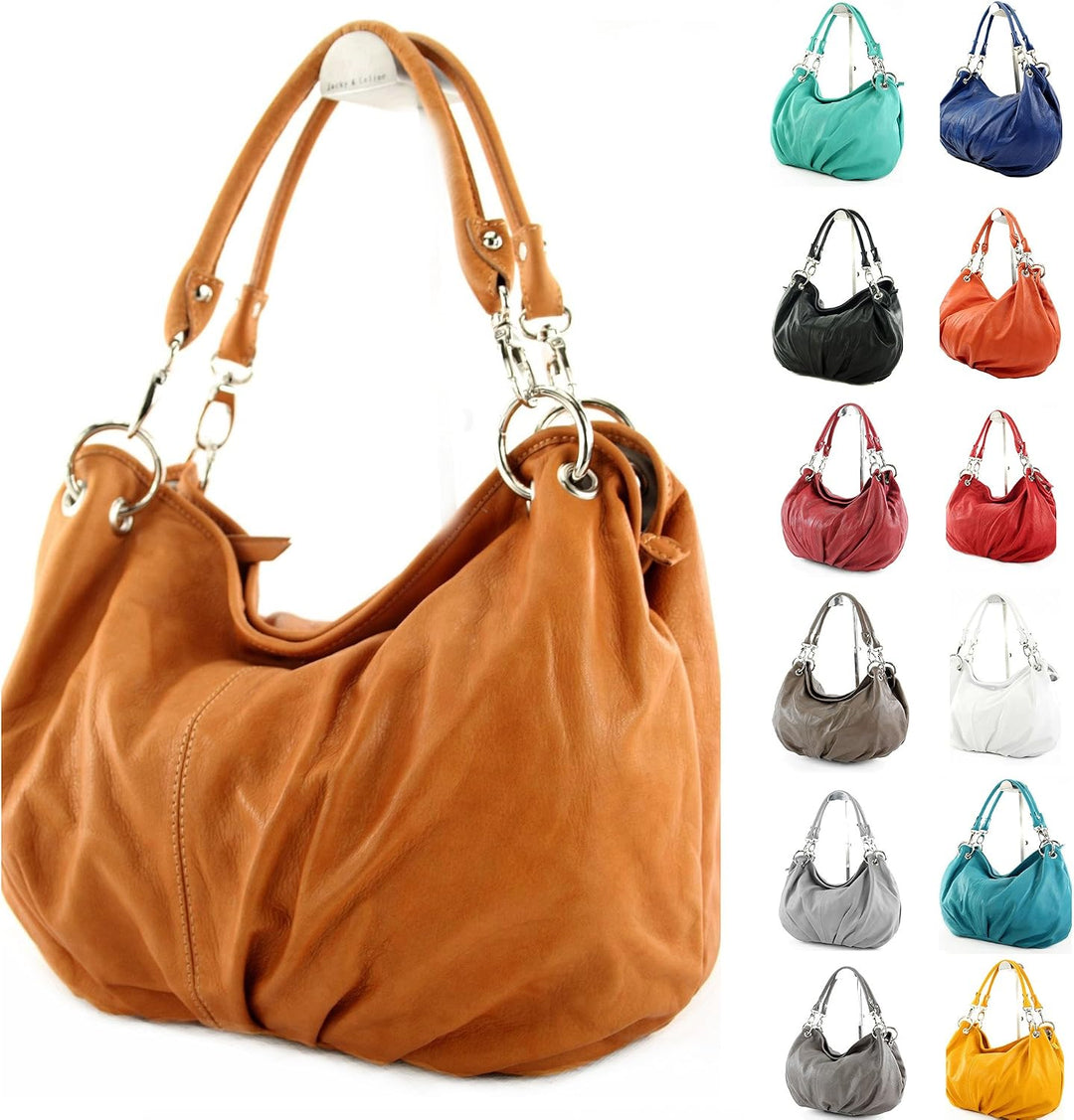 modamoda de - IT40 - ital. Damen Schultertasche aus Leder Dark Chocolate Leder, Dark Chocolate Leder