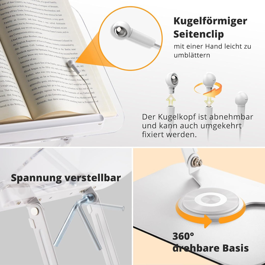 SupeDesk Buchständer, verstellbarer Buchhalter Leseständer mit 360° drehbarer Aluminiumlegierungsbas
