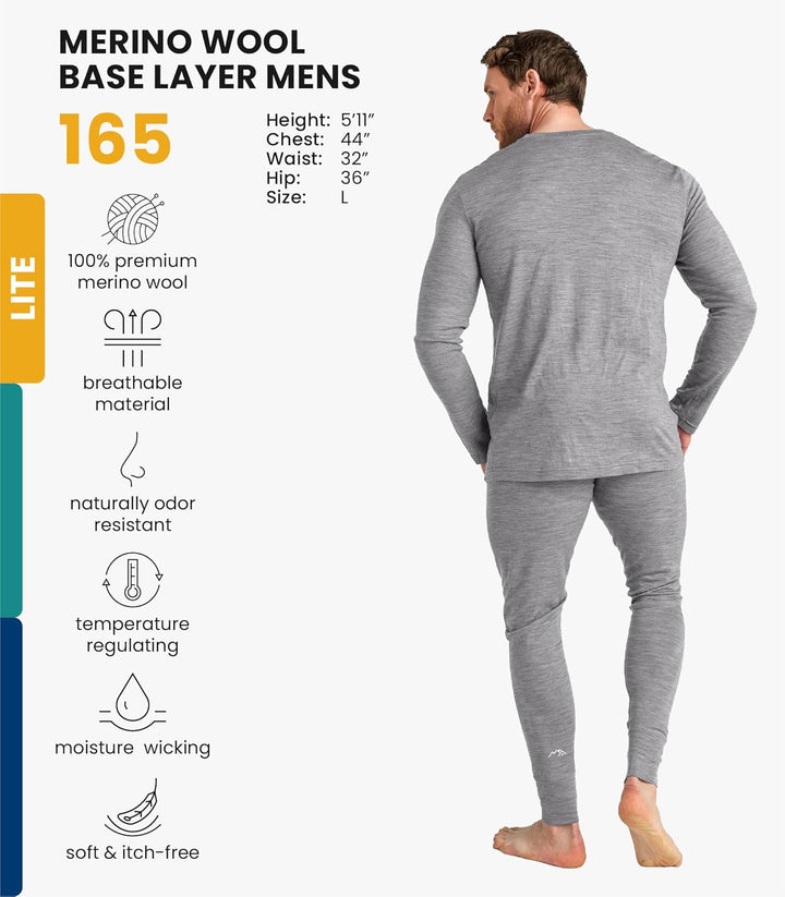 Merino.tech 100% Merino Unterwäsche Herren Set - Leicht, Mittelgewicht, Thermounterwäsche Merinowoll