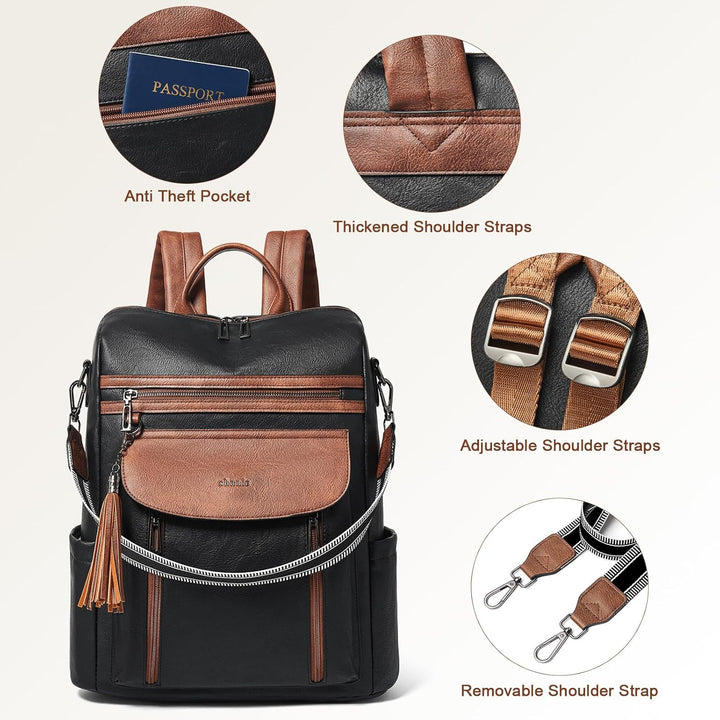 Shrrie Laptop-Rucksack für Damen, 15,6 Zoll Reise-Rucksack aus Leder, Handgepäck-Rucksack Computerta