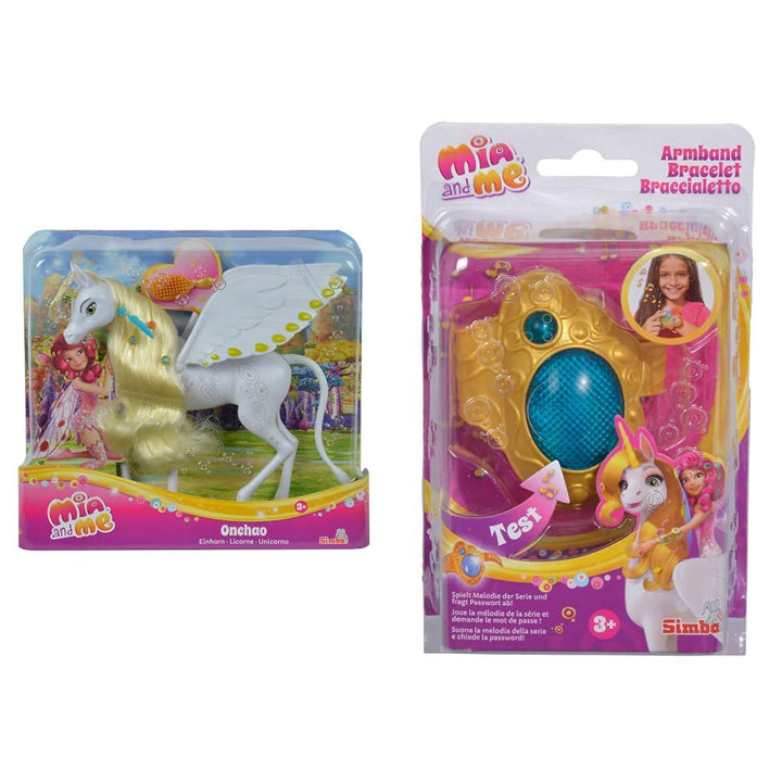 Simba 109480093 - Mia and Me Einhorn Onchao, mit beweglichen Flügeln & 109480101 - Mia und Me Armban