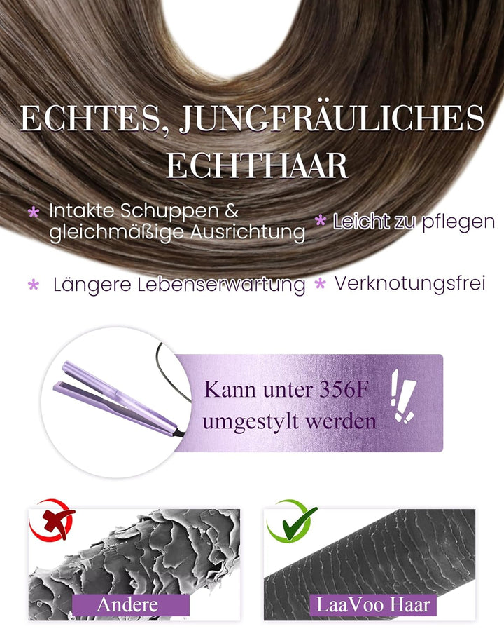 LaaVoo Microring Extensions Echthaar Braun 45cm Remy Haarverlängerung Microrings Echthaar Ombre Dunk