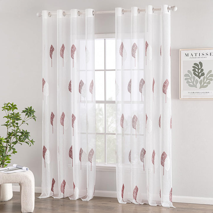 MIULEE Wohnzimmer Vorhänge Transparent mit Altrosa und Weiss Blätter Muster, Modern Stickerei Gardin