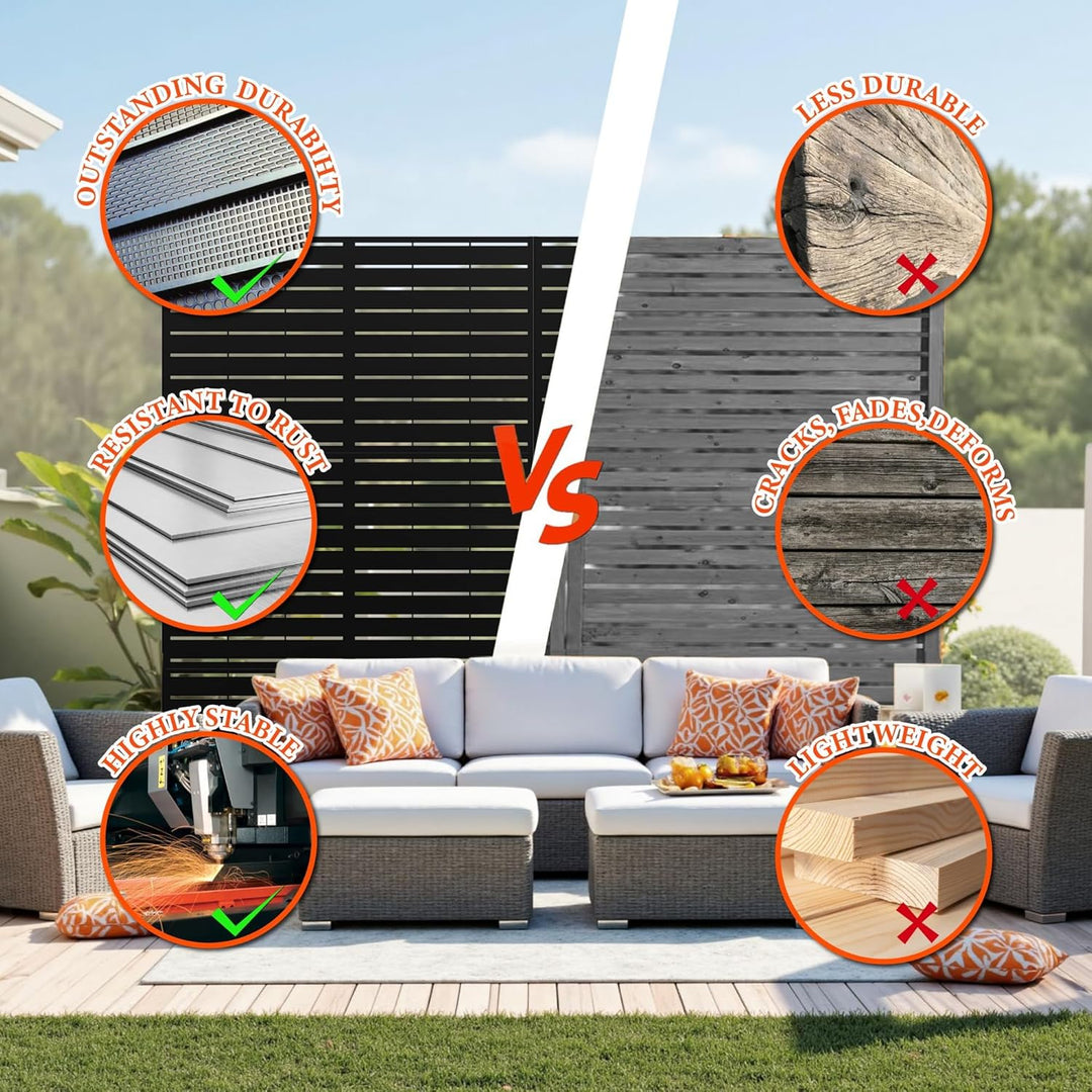 GarveeTech Paravent Outdoor, 120x180cm Freistehender Sichtschutz aus Stahl, Windschutz für Terrasse