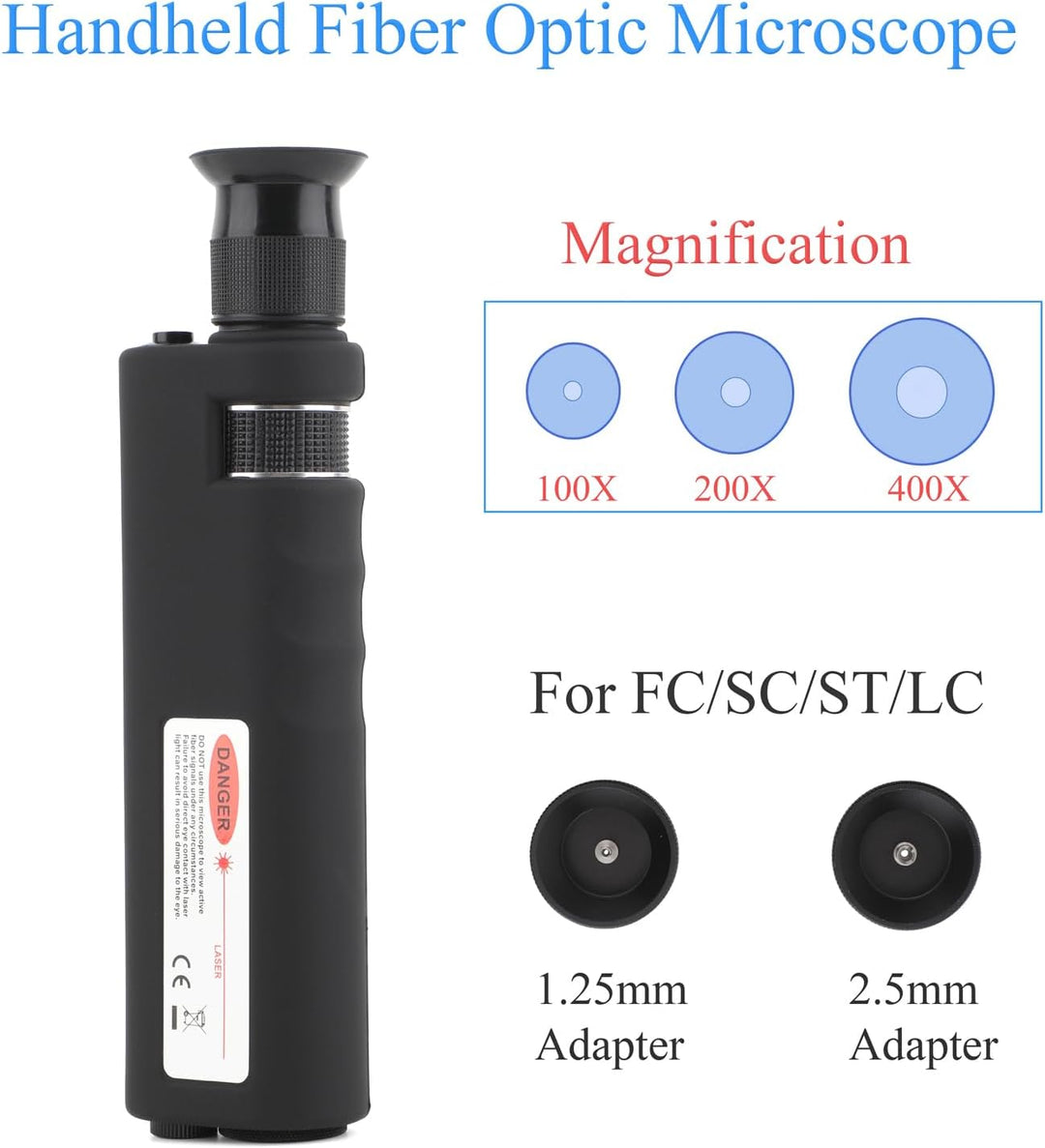 100/200/400X Glasfaser-Inspektionsmikroskop, Handlupe, LED-Licht, Koaxialbeleuchtung, SC/FC/ST/LC-An