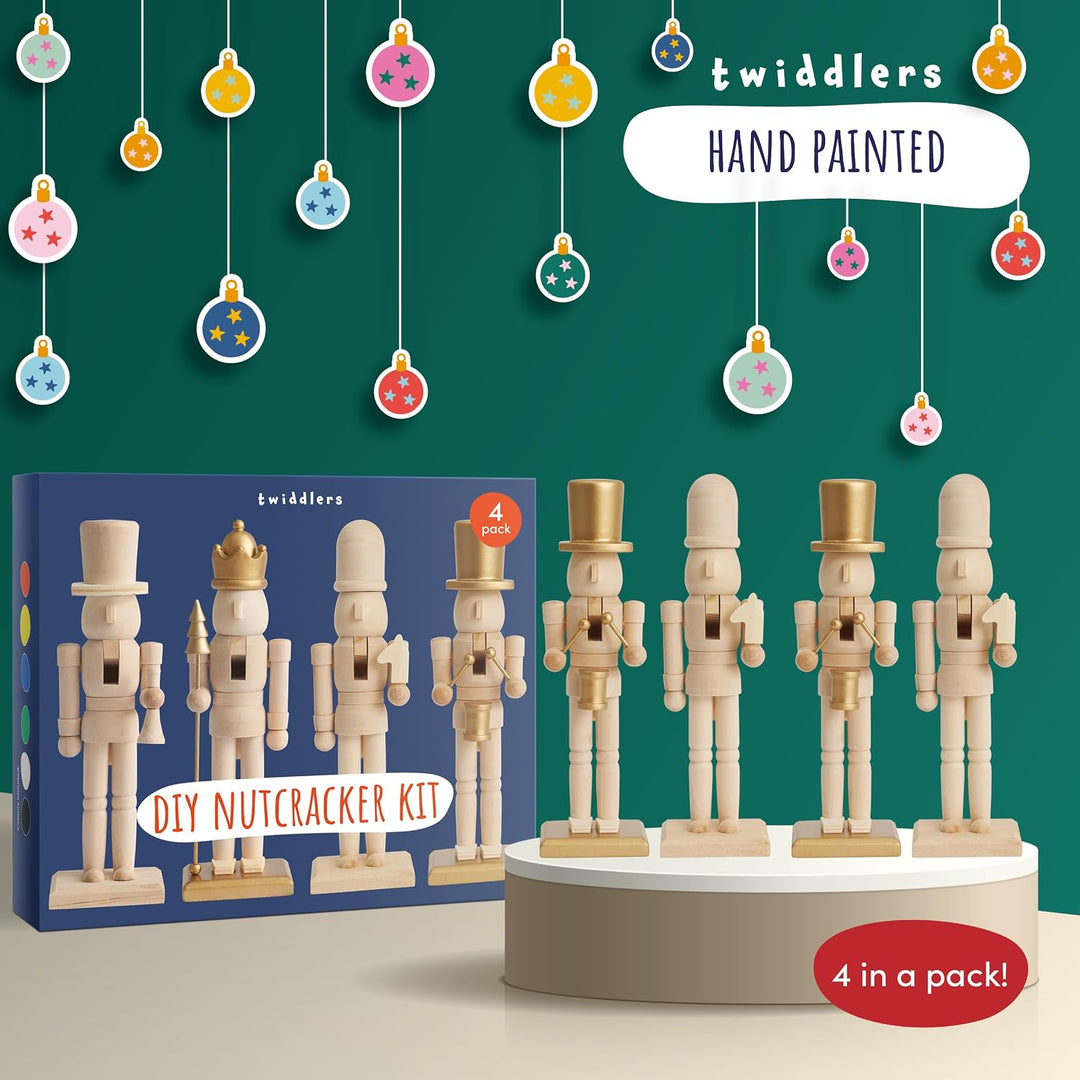 THE TWIDDLERS - 4 selbstbemalte Nussknacker-Soldaten aus Holz, 18cm - Hochwertiger, handgefertigter