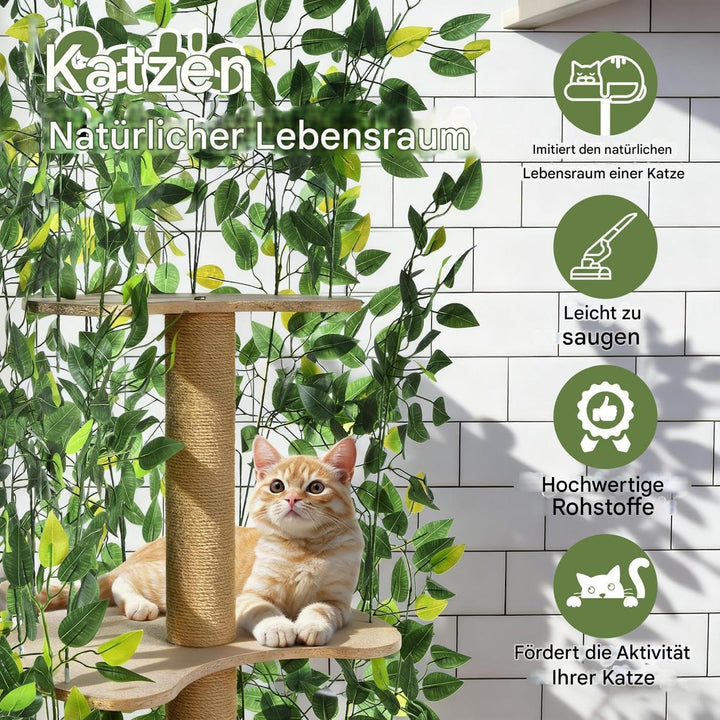 kratzbaums Mit Blättern Aus Holz – Grosser Mehrstöckiger Katzenkratzbaum Mit Sisal-Säulen, Natürlich
