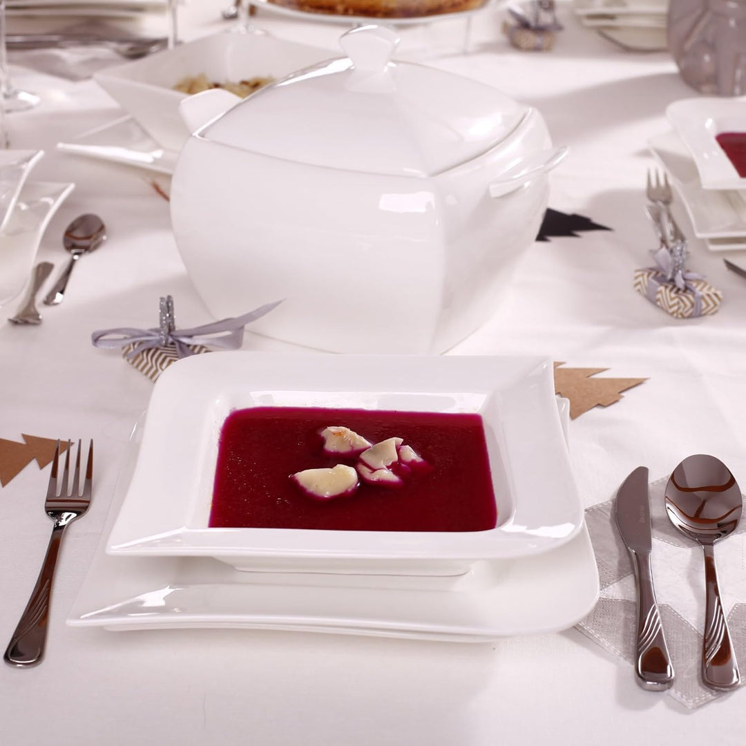 AMBITION Suppenterrine mit Deckel 4L Tokyo Porzellan Suppenterrine mit Griffen weisse Suppenvase