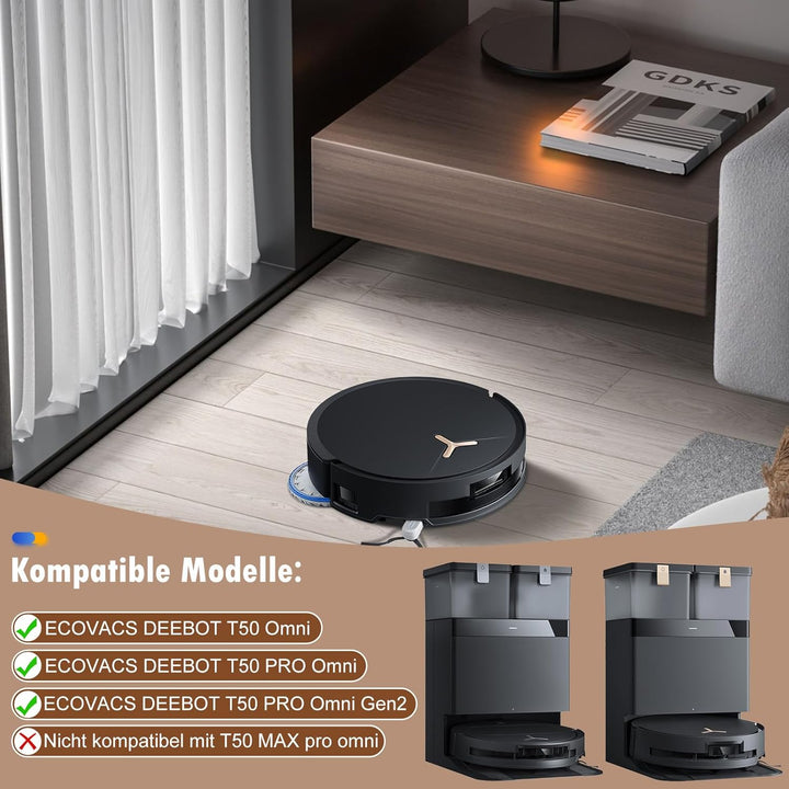 25 Stück Zubehör für ECOVACS DEEBOT T50 Omni / T50 PRO Omni / T50 Pro Omni Gen2 Saugroboter, 6 Staub