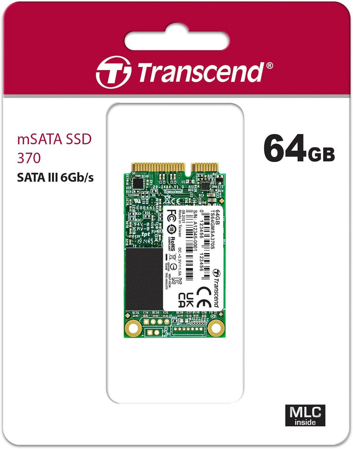 Transcend 64GB SATA III 6Gb/s MSA370S mSATA SSD 370S SSD TS64GMSA370S MLC 64GB, MLC 64GB
