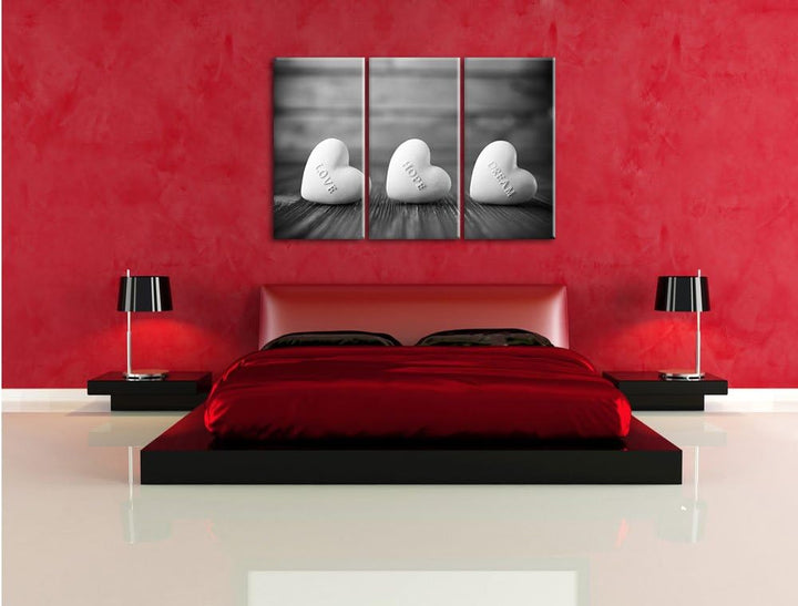 Pixxprint Love Hope Dream Hearts als Leinwandbild/Grösse: 3 Teilig (120x80 cm) cm/Wandbild/Kunstdruc