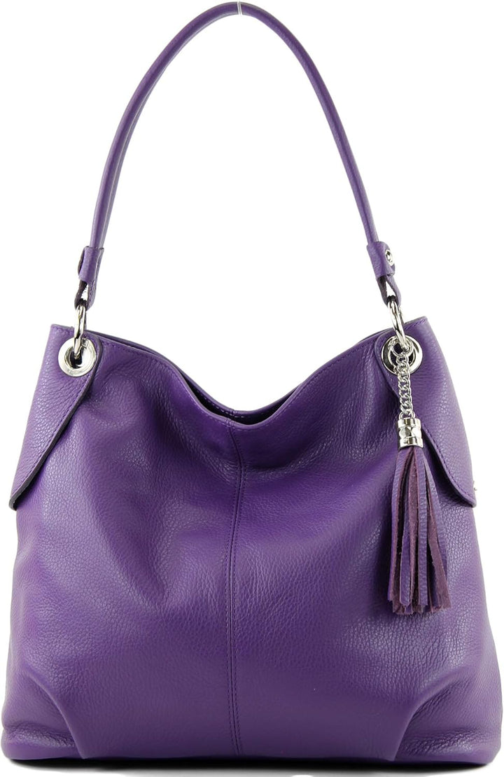 modamoda de T185 Damen Leder Schultertasche, handmade in Italy Lila, Lila