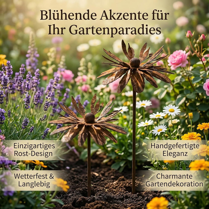 Gartendeko 2er Set Rost Deko für Rostige Gartendeko Cortenstahl Gartenstecker Metall Blume Mohn Rost