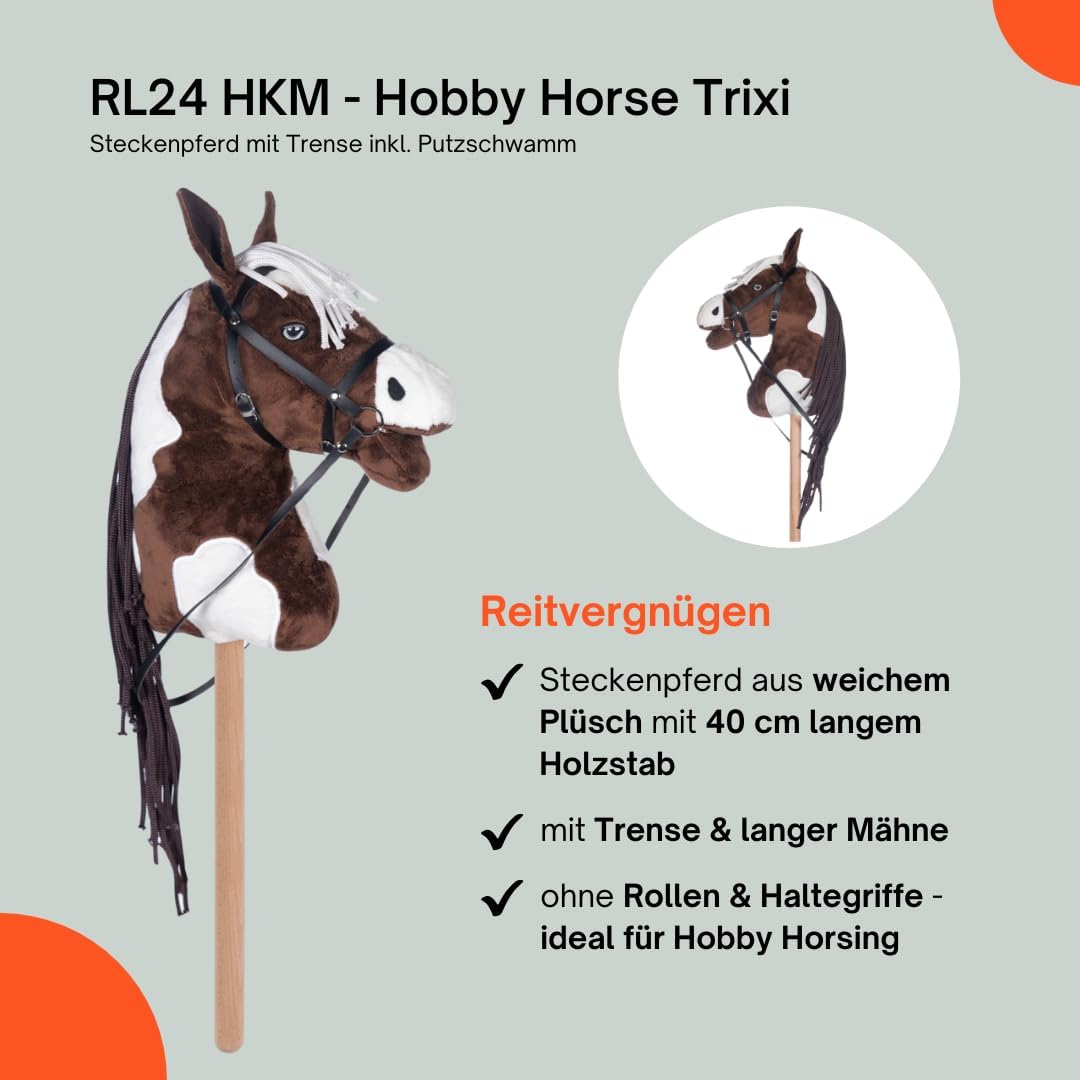 RL24 HKM - Hobby Horse inkl MagicBrush | Steckenpferd mit Trense | Spielpferd aus Plüsch mit Holzsto