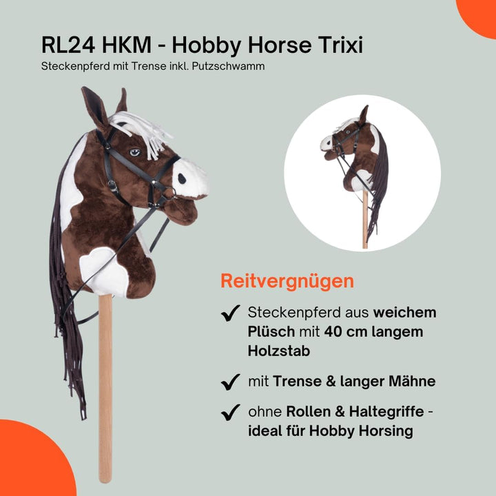 RL24 HKM - Hobby Horse inkl MagicBrush | Steckenpferd mit Trense | Spielpferd aus Plüsch mit Holzsto