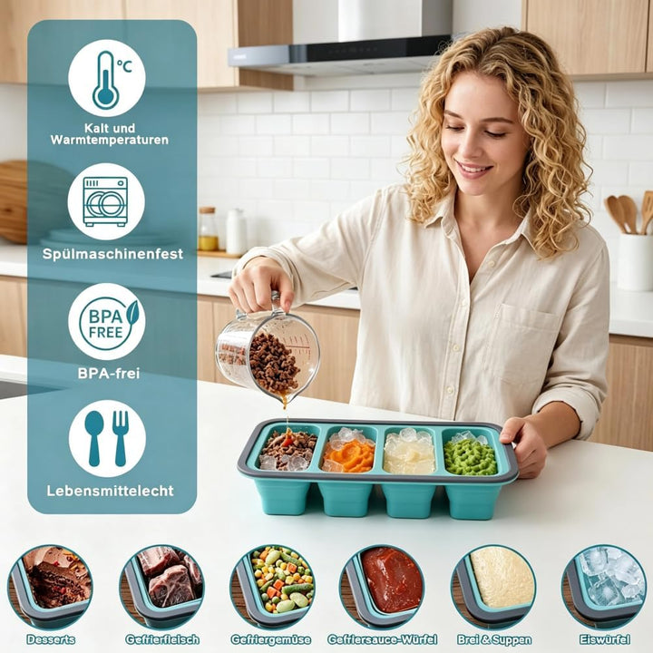 3 Stück Souper Cubes Set mit Deckel + 15 Gefrierbeutel, Faltbare Silikon Gefrierbehälter, 500/350/25