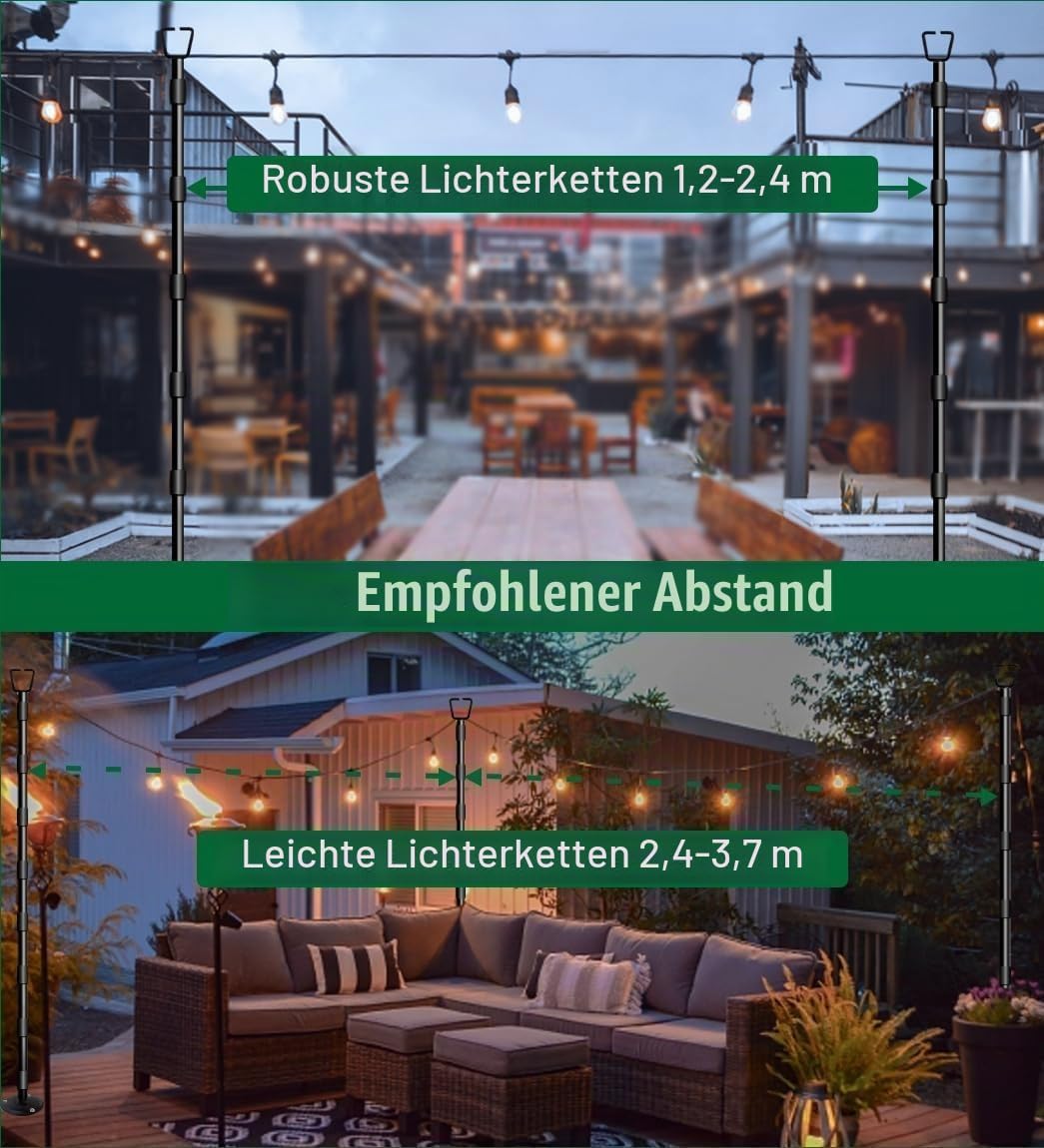 HoldOneLight String Light Pole für Deck 10Ft/3M Outdoor String Light Poles - Verstellbare Höhe, rost