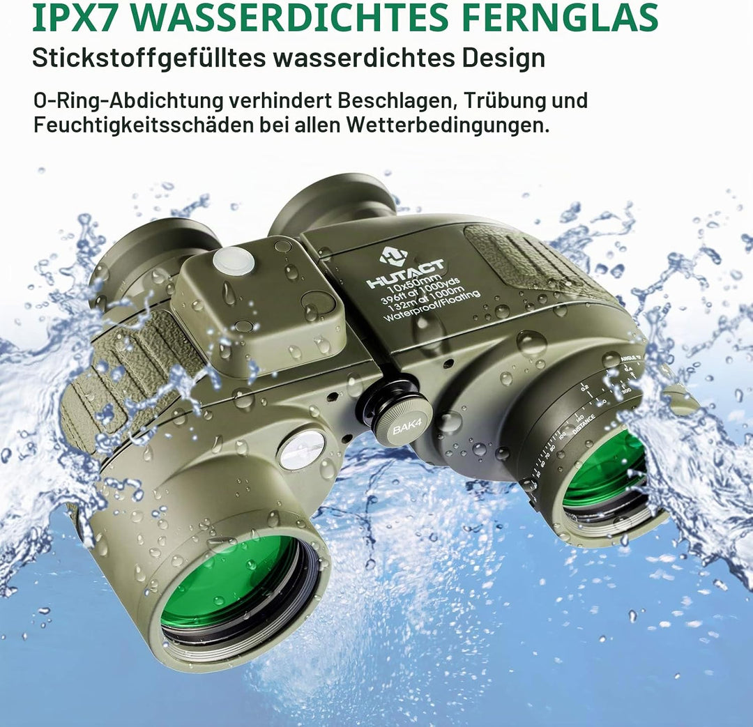 HUTACT Fernglas Erwachsene 10x50 mit Entfernungsmesser und Beleuchtetem Kompass, für dDe Sicht Bei N