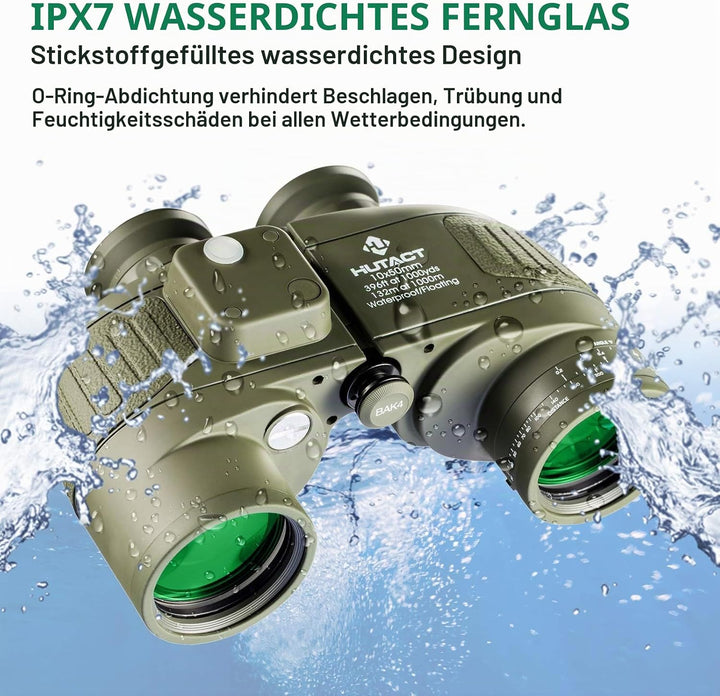 HUTACT Fernglas Erwachsene 10x50 mit Entfernungsmesser und Beleuchtetem Kompass, für dDe Sicht Bei N