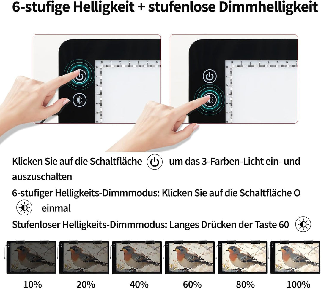 elice Wiederaufladbare A2 leuchttisch mit 5200mAh Batteriebetriebener,3-Farben-Lichtmodi,ultradünne
