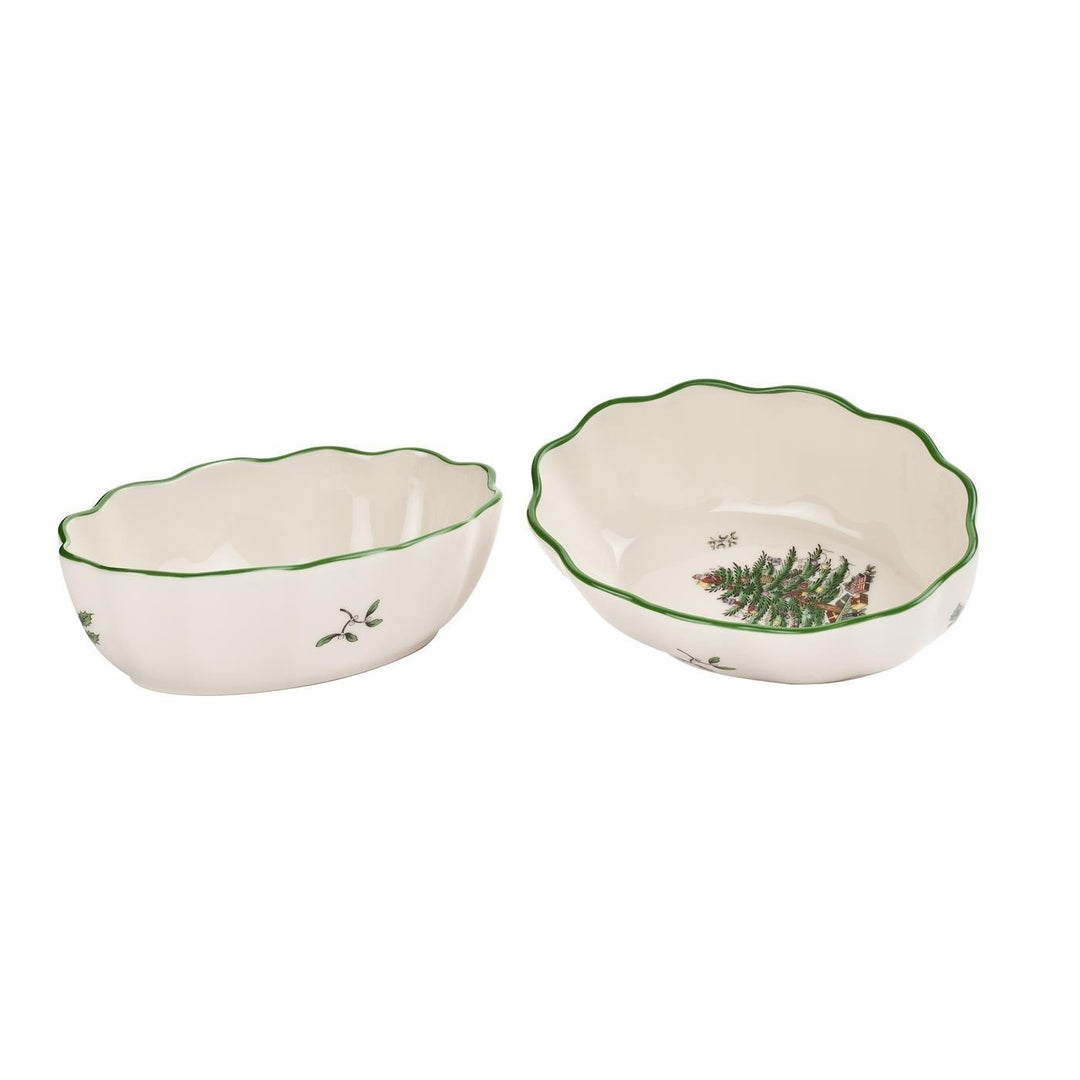Spode Ovale Schale, Weihnachtsbaum, geriffelt, 2 Stück