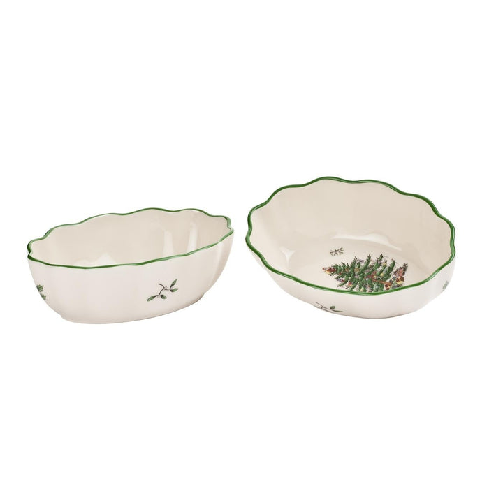Spode Ovale Schale, Weihnachtsbaum, geriffelt, 2 Stück