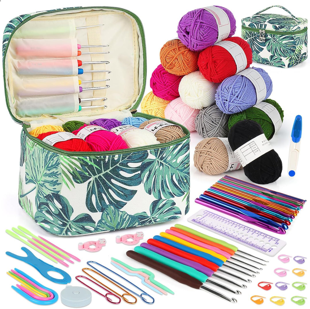 Coopay Häkelnadel Set, Tragbar Häkelset für Anfänger, Bunte Metall Häkelnadel und TPR Häkelnadeln mi