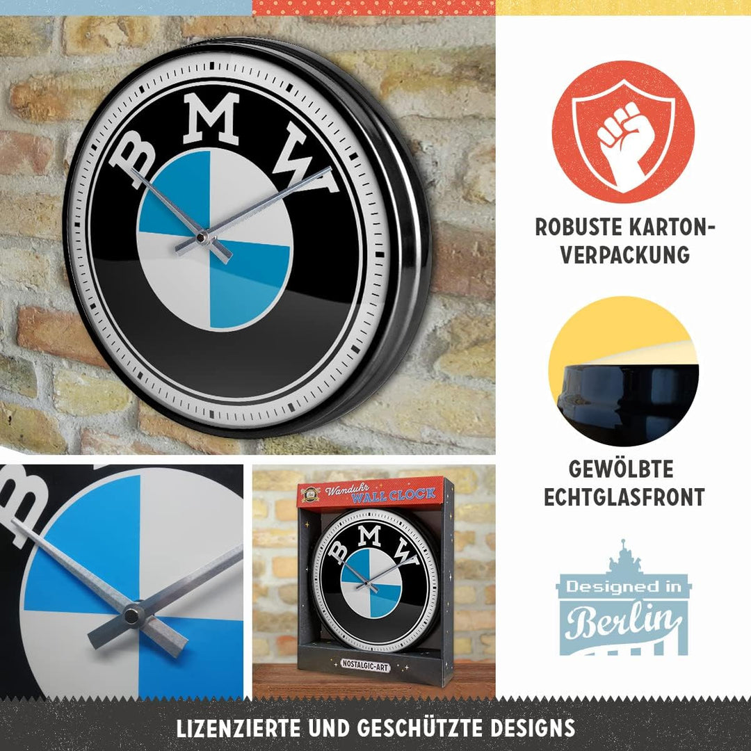 Nostalgic-Art Retro Wanduhr, Ø 31 cm, BMW – Logo – Geschenk-Idee für BMW Accessoires Fans, Grosse Kü