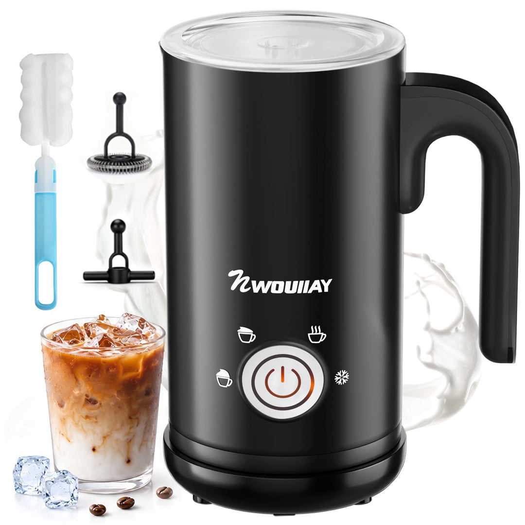 NWOUIIAY 4-in-1 Elektrischer Milchaufschäumer 600W Automatischer Milchschäumer mit 300 ml Fassungsve