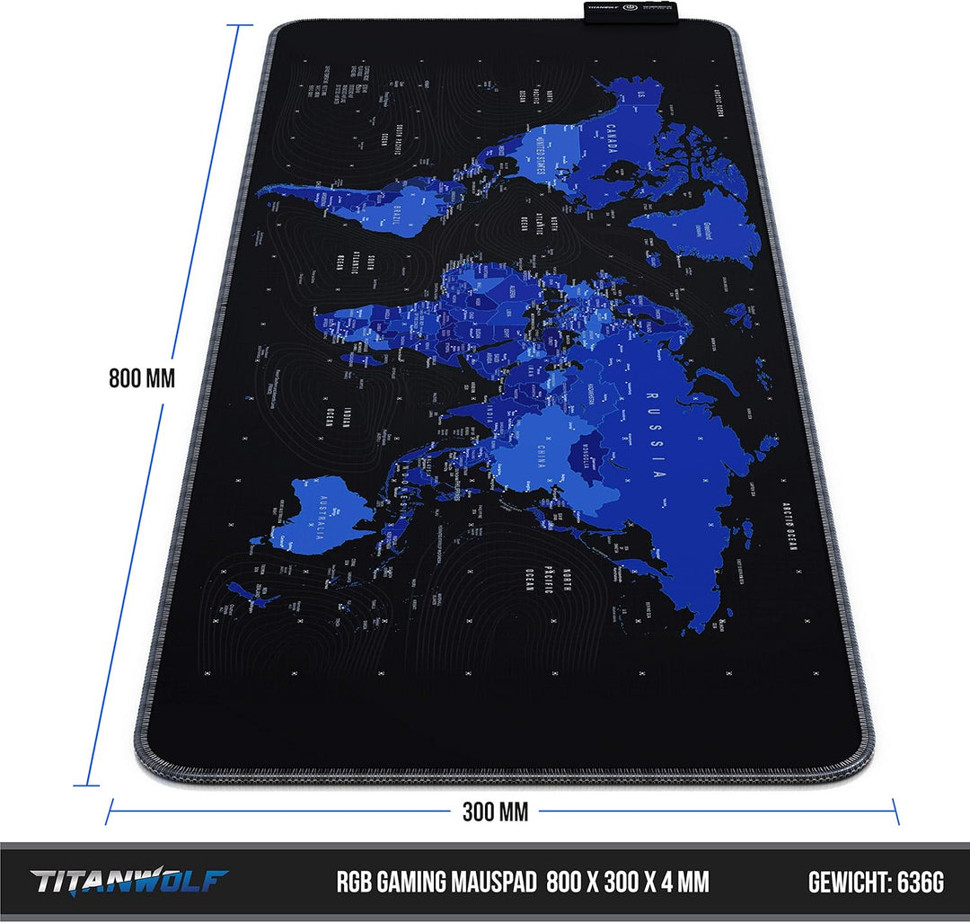 Titanwolf - RGB Gaming Mauspad - 800x300 mm - XXL Mousepad - LED Multi Color - 7 LED Farben Plus 4 E