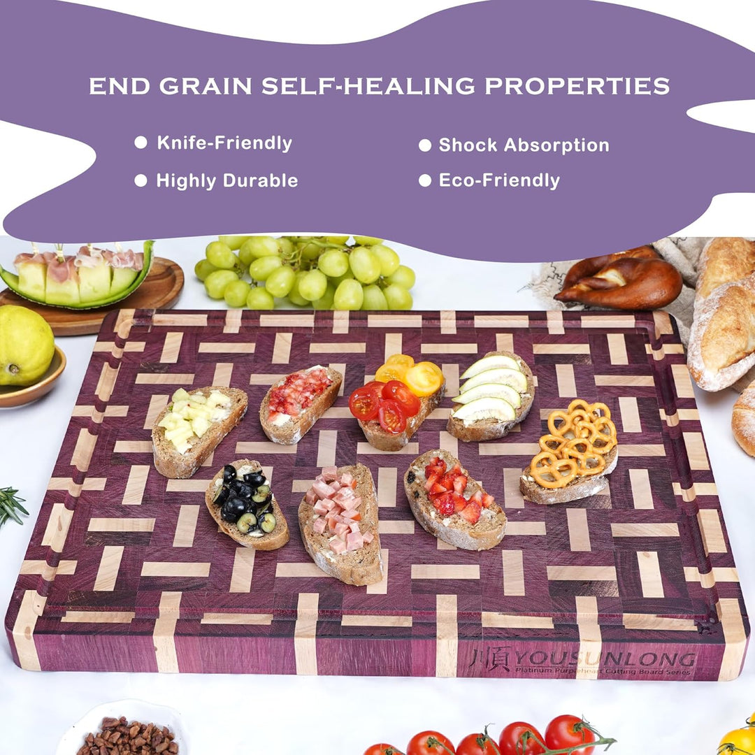 YOUSUNLONG End Grain Schneidebrett - 50 L x 40 B cm Schneidbrett aus Purple Heart Holz - 3,8 cm dick