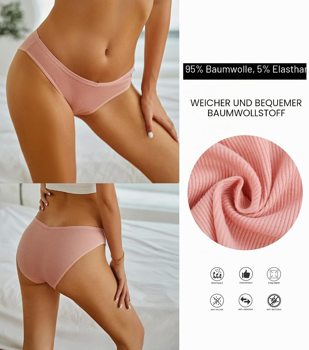 FINETOO 5er Pack Slip Damen Baumwoll Unterwäsche Frauen Set Brasilien Slips Sport Hipster Brazilian