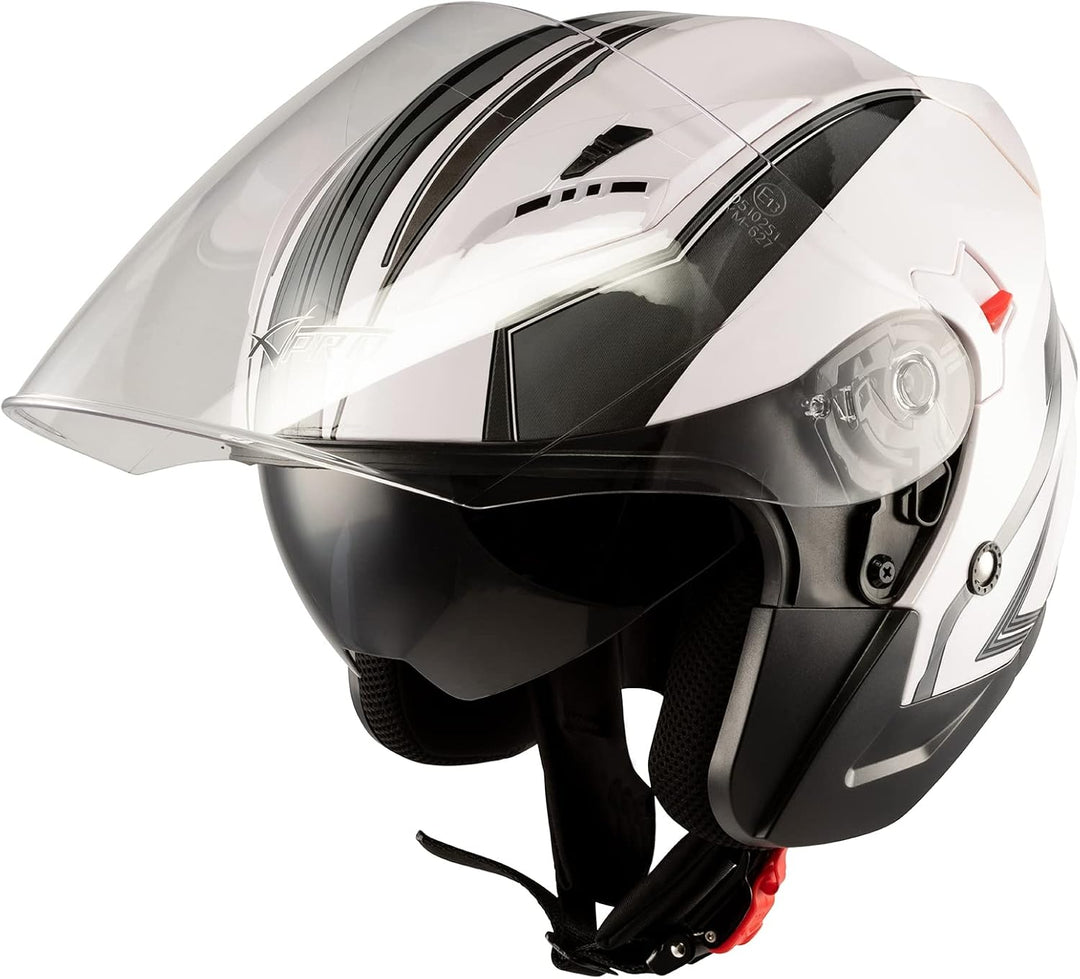 Motorradhelm Doppeltvisier City Jet Zertifikat ECE 22-06 Scooter Weiss Silber L 59-60 cm ( L) Weiss