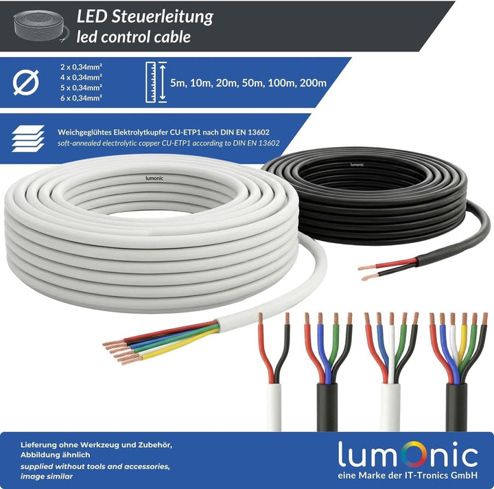 Lumonic 4x 0,34mm² LED Steuerleitung weiss 20m I ummanteltes 4 adriges Kabel flexibel I Geschirmtes