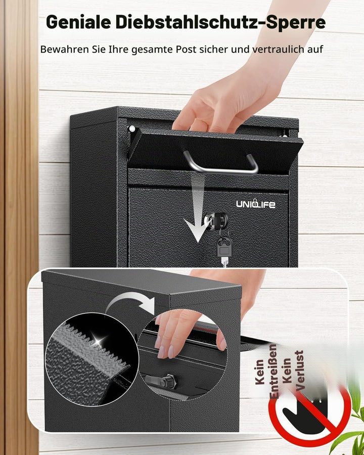 Uniclife Wandbriefkasten Aussenbereich, Schwerlast mit Schloss, Grosser Briefkasten mit Schlüssels S