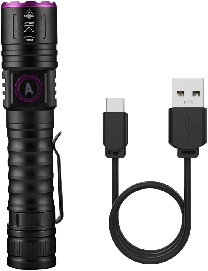 Alonefire SV87 5W 395nm UV Taschenlampe Typ C USB Aufladbar Zoom Schwarzlicht Haustierurin Detektor