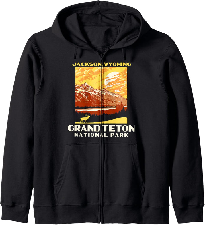 Grand Tetons National Park Jackson WY WPA Style Vintage Elk Kapuzenjacke