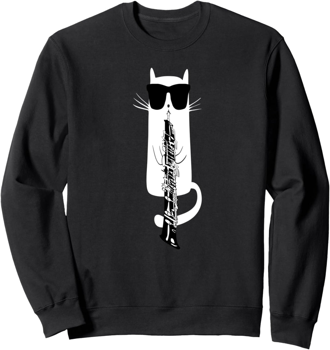 Lustige Katzen-tragende Sonnenbrillen Spielen Oboe Sweatshirt
