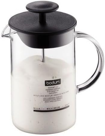 Bodum 1446-01 Milchschäumer mit Glasgriff Latteo, schwarz, H 18cm, B 15,6cm, L 10cm A H 18cm, B 15,6