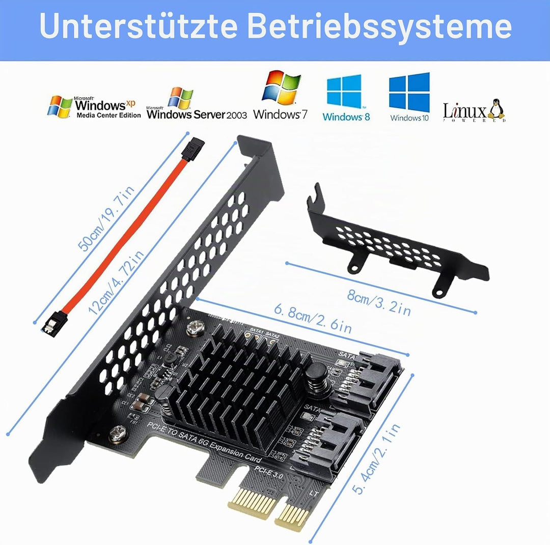 PCI-E zu SATA 3.0 Controller-Karte, 2-Port SATA III 6Gbps Erweiterung Karten, Unterstützt PCI-Expres