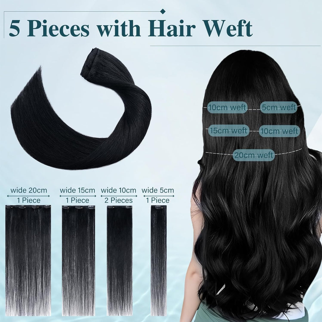 Elailite Clip in Extensions Echthaar, 5 Pcs Remy Haarverlängerung mit 12 Clips, 45cm-70g Glattes Haa