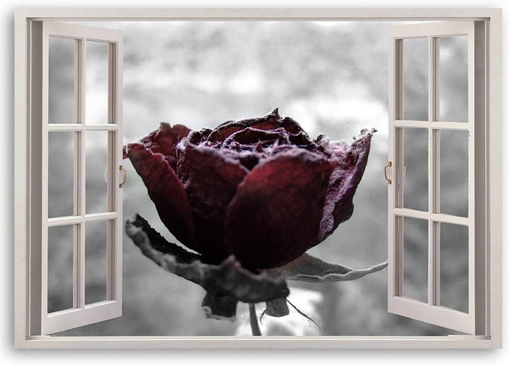 Feeby Leinwandbild 3D Illusion Bild Kunstdruck Rose schwarz-weiss 30x20 cm 30L x 20B cm M_14784, 30L