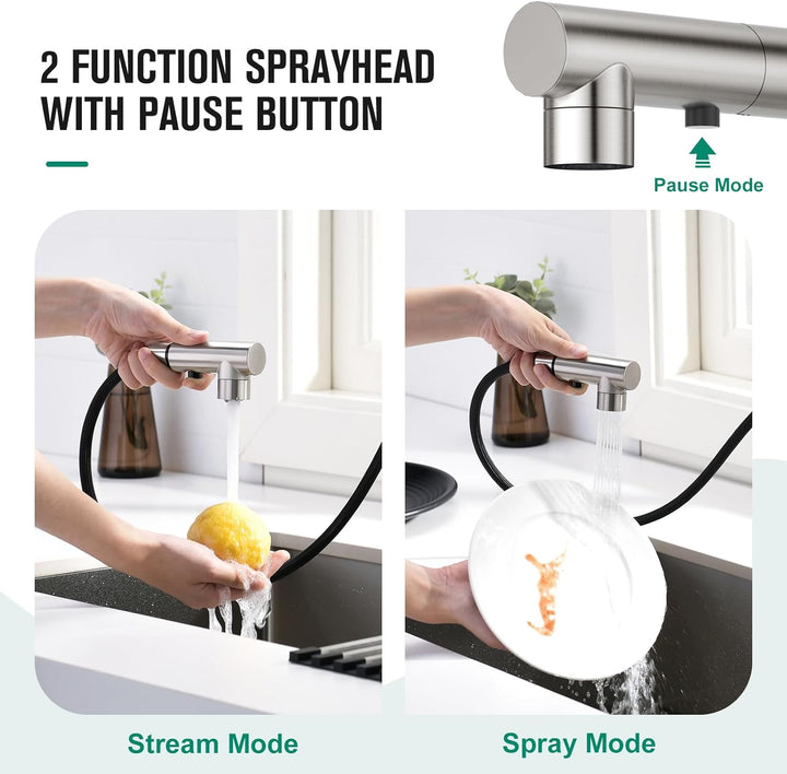 CREA Wasserhahn Küche mit 3 Funktionen Brause,360° Drehbar Hochdruck Einhebelmischer Mischbatterie S