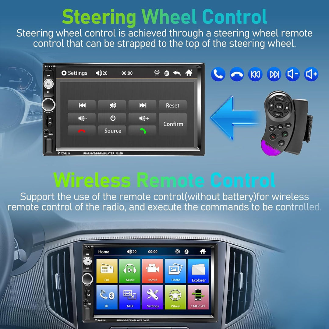 Podofo Bluetooth Autoradio 2-DIN 7'' 1080P HD Auto MP5 Player mit IOS & Android Spiegellink, EQ, AUX