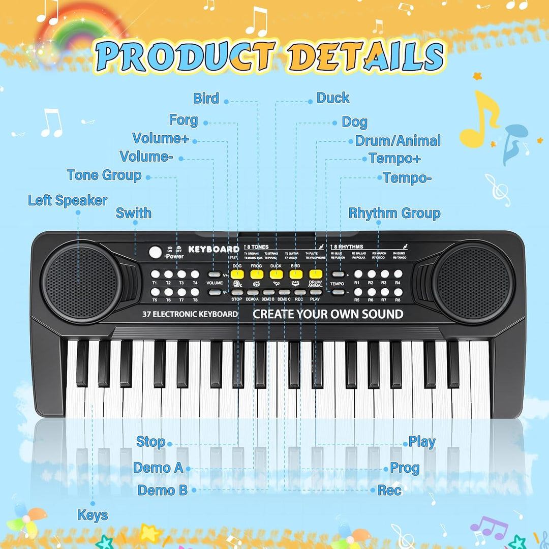 m zimoon Keyboard Kinder mit Mikrofon, Tragbare Multifunktions Kinder Keyboard 37 Tasten ab 3 Jahre,