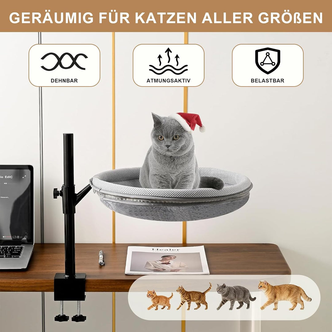 Katzenbett Schreibtisch 360° Drehbar (35 cm) - Höhenverstellbare | Katzenplattform mit 2 Wechsel-Bez