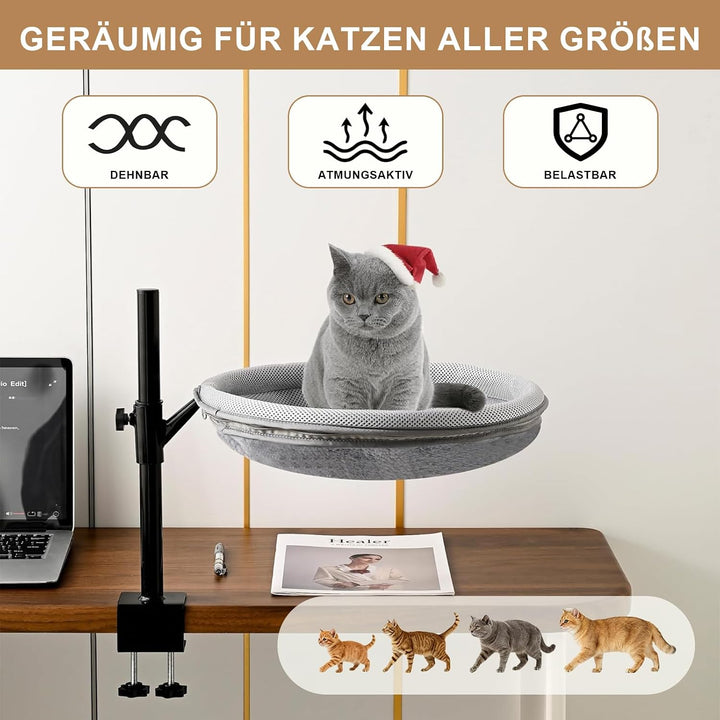 Katzenbett Schreibtisch 360° Drehbar (35 cm) - Höhenverstellbare | Katzenplattform mit 2 Wechsel-Bez