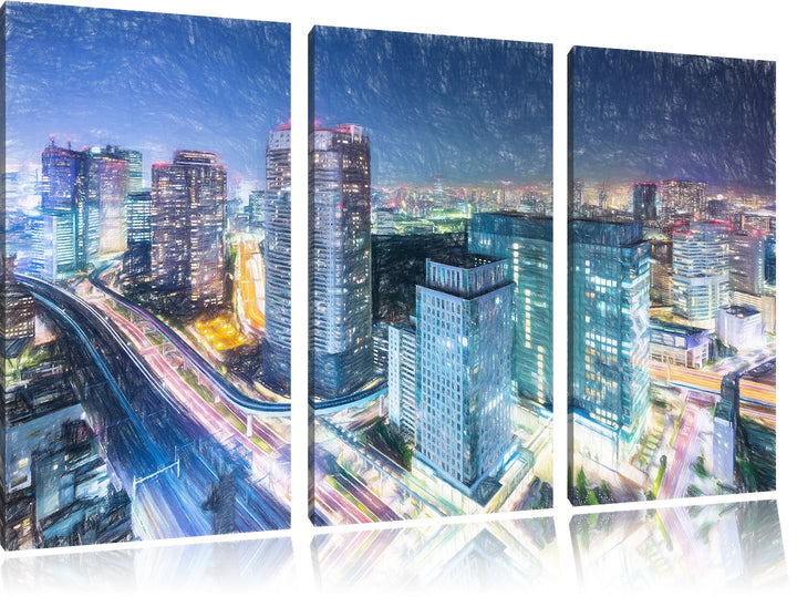 Pixxprint Moderne Architektur in Tokio / 3-Teilig/Gesamtmass 120cm Leinwandbild bespannt auf Holzrah