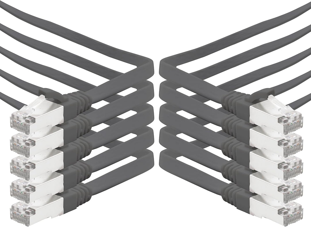 10m - schwarz - 10 Stück CAT.7 Gigabit Ethernet LAN Flachband Flachbandkabel (RJ45) Netzwerkkabel Ro